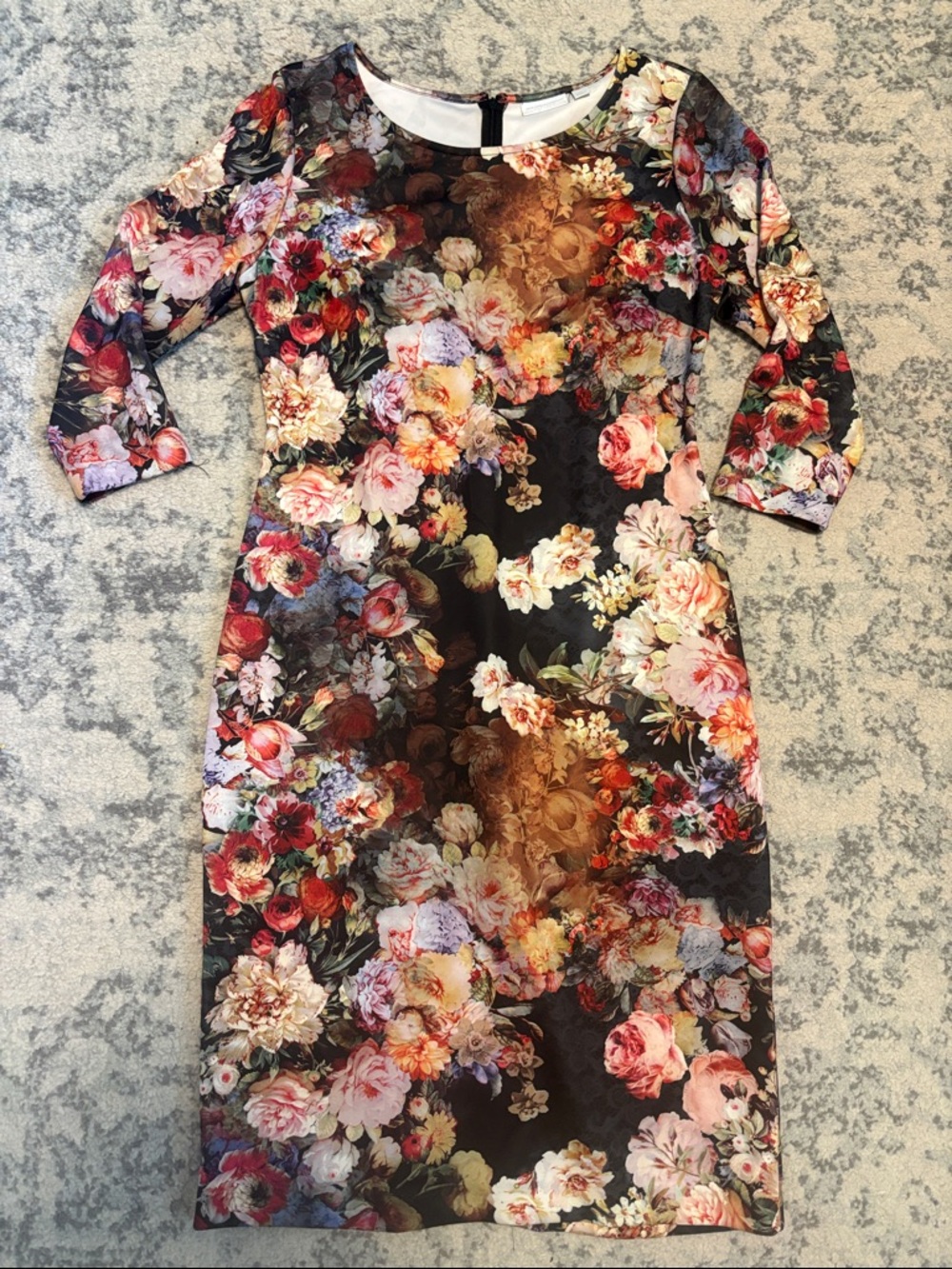 New York & Company Floral Long Sleeve Sheath Dress in Black & Multicolor